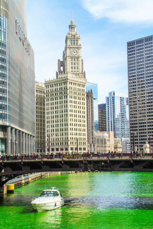 Wrigley Building, Chicago, St. Patricks Day, 2015