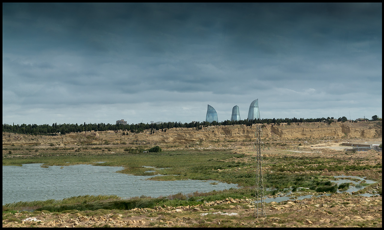 Baku Flame towers - visible at long distance