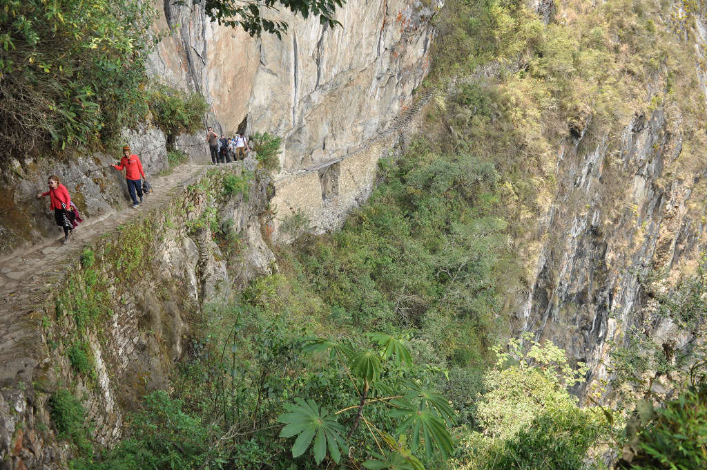 Steep cliff at Macchu Picchu, towards the Inca Bridge