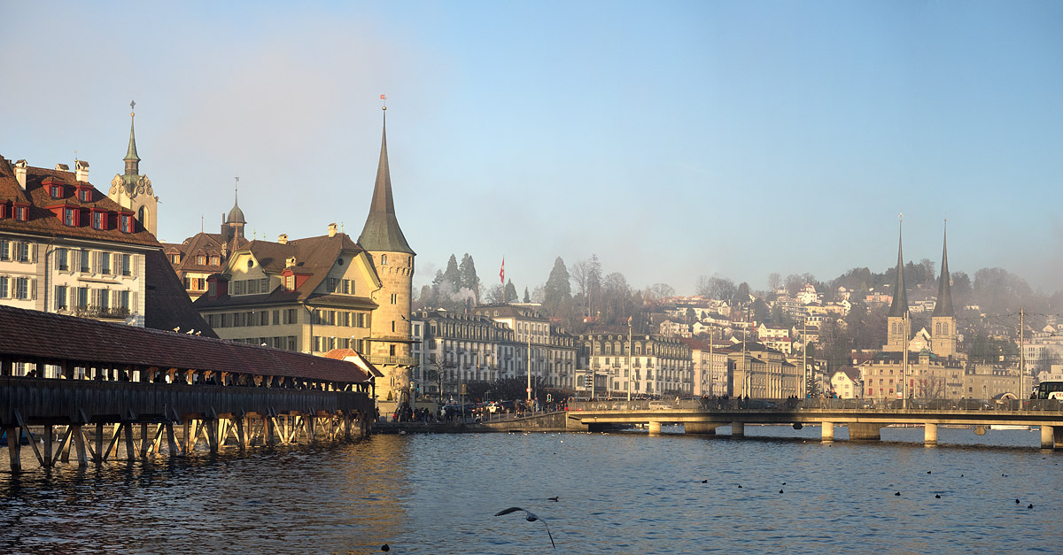 Sunset in Lucerne with slightly foggy