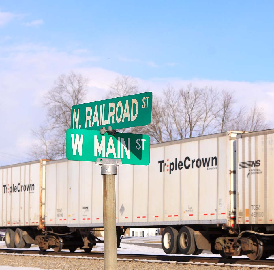 Northbound Triplecrown 264 sprints through downtown Burgin Kentucky on a cold afternoon 
