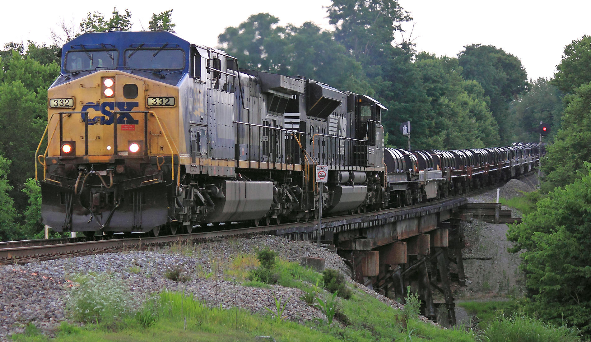 Westbound NS 60R steel train crosses the creek at Salvisa 