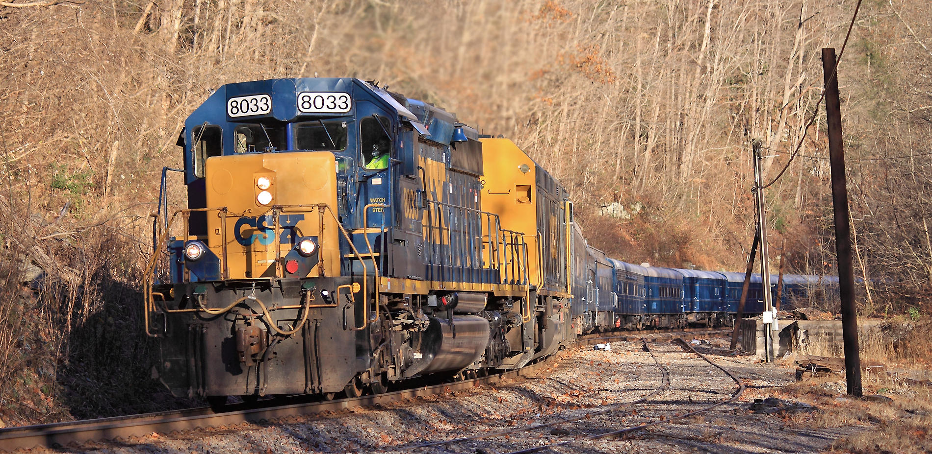 The 73rd annual Santa Train on the CRR eases around the reverse curves just North of Haysi 