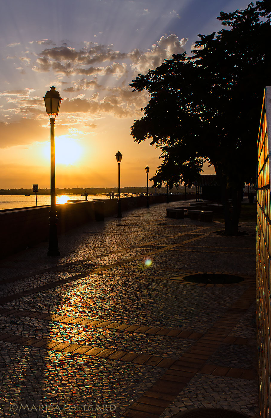 Faro boardwalk at golden sunset