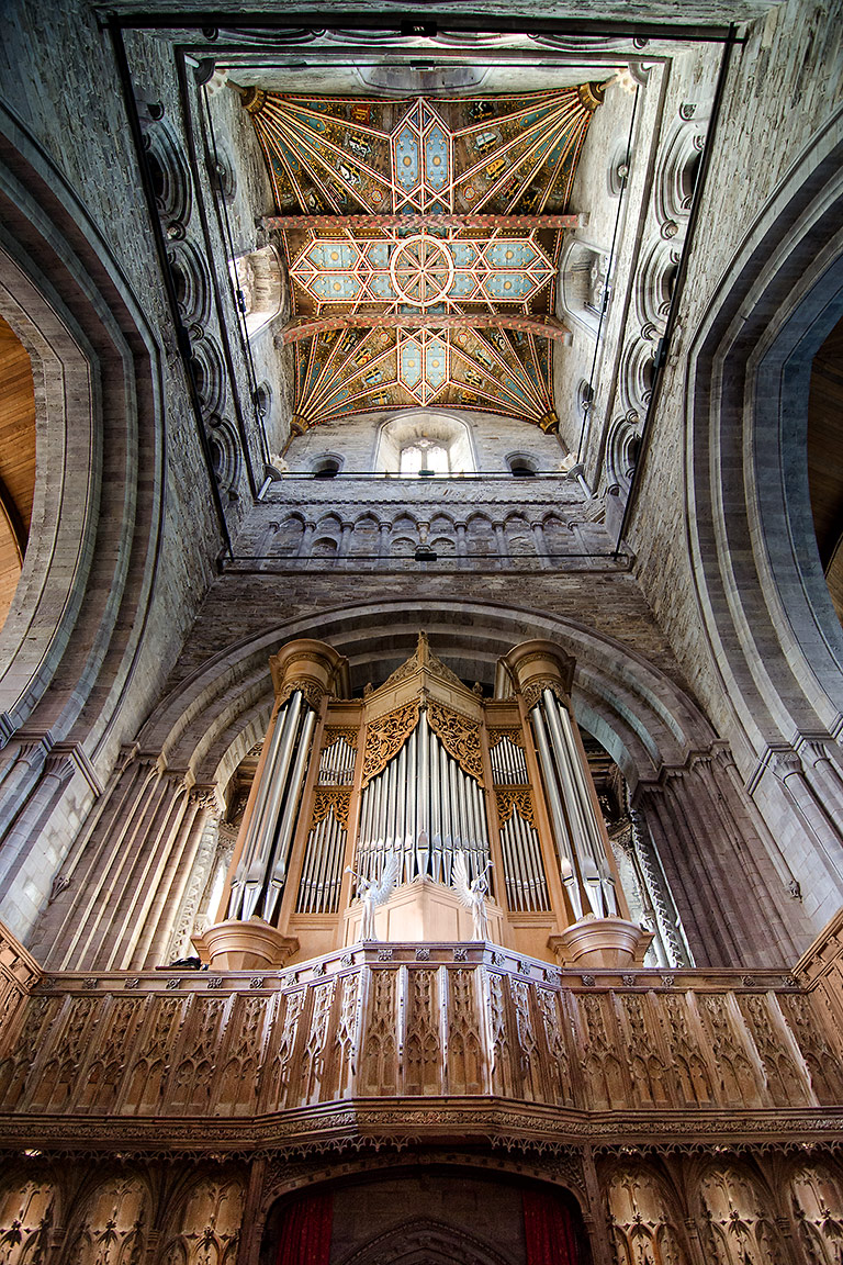 Pipes and tower, St. Davids Cathedral