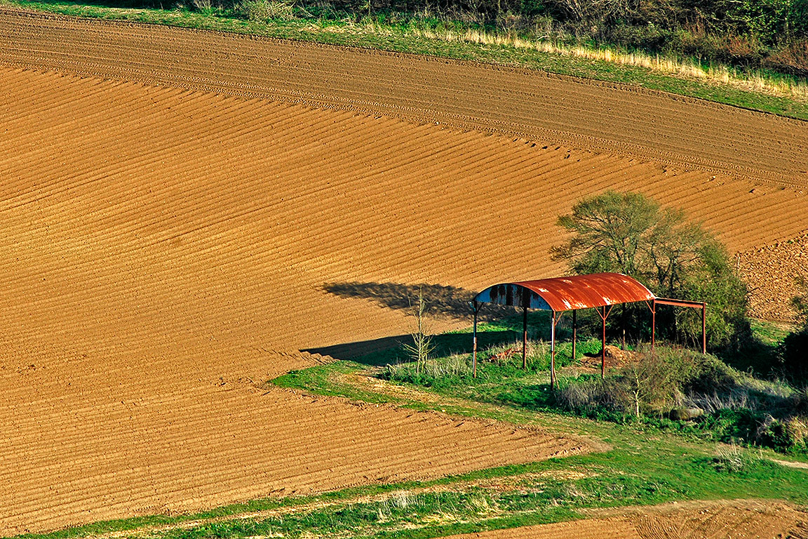 Empty barn and ploughed field, near Cadbury (2000)