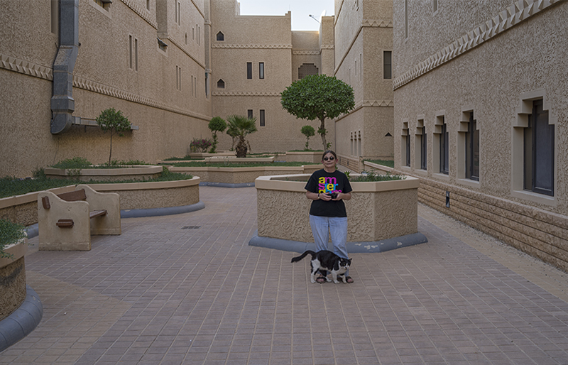 Secluded courtyard and friend