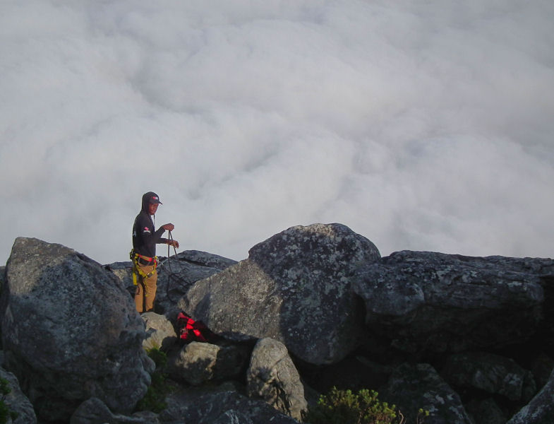 preparing to climb or abseil down Table Mountain