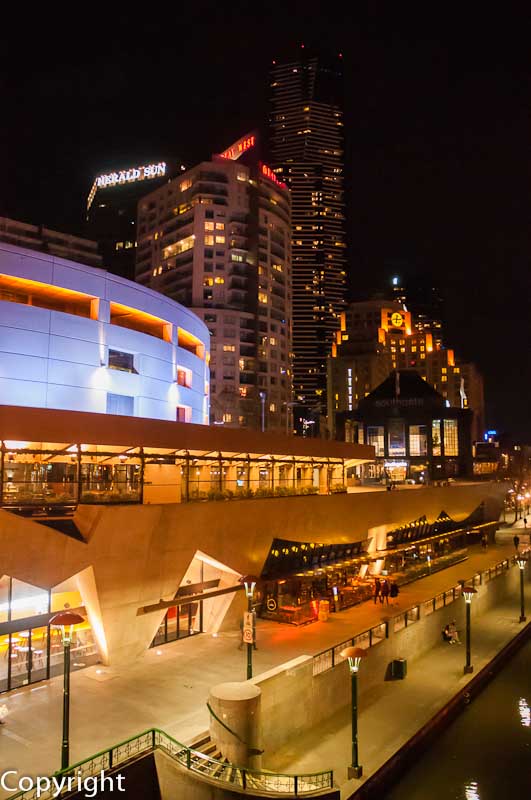 Hamer Hall and the Southgate precinct by night