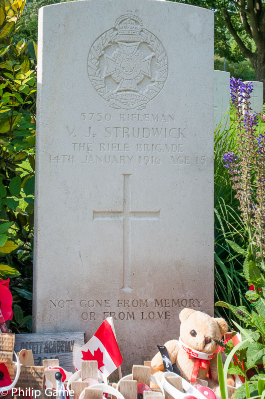 Grave of a 15-year-old soldier at Essex Farm Cemetery