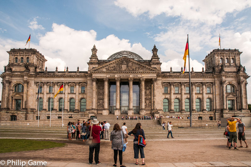 Bundestag building, restored from the Reichstag destroyed by fire in 1933. 