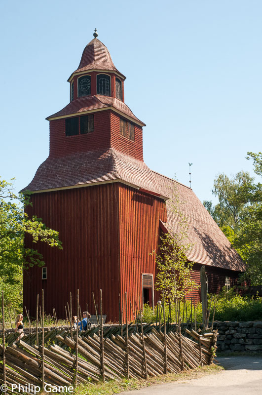Seglora village church, relocated to Skansen
