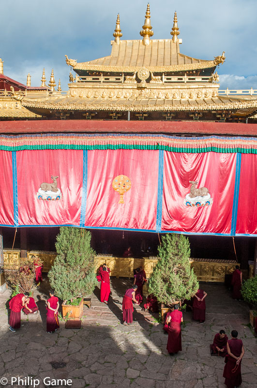 Monks in the Jokhang Temple courtyard
