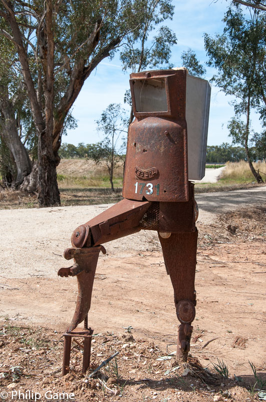 Robotic mailbox outside Rutherglen