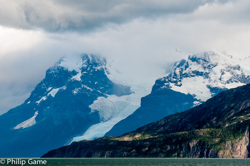 These peaks are visible from Puerto Natales, across the Sound.