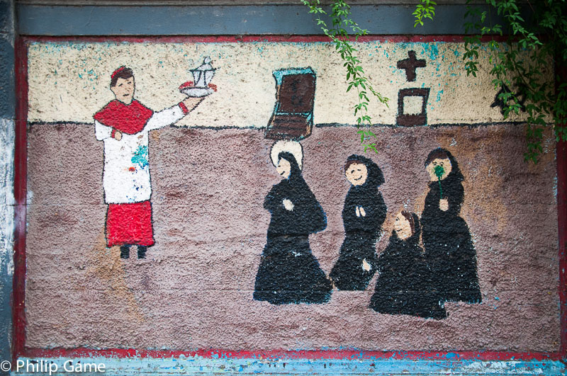 Mural outside a convent school in Villa Devoto