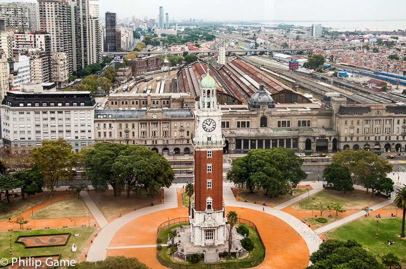 Looking down on Retiro Station and the Torre Monumental