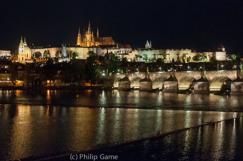 Charles Bridge and the Castle, by night