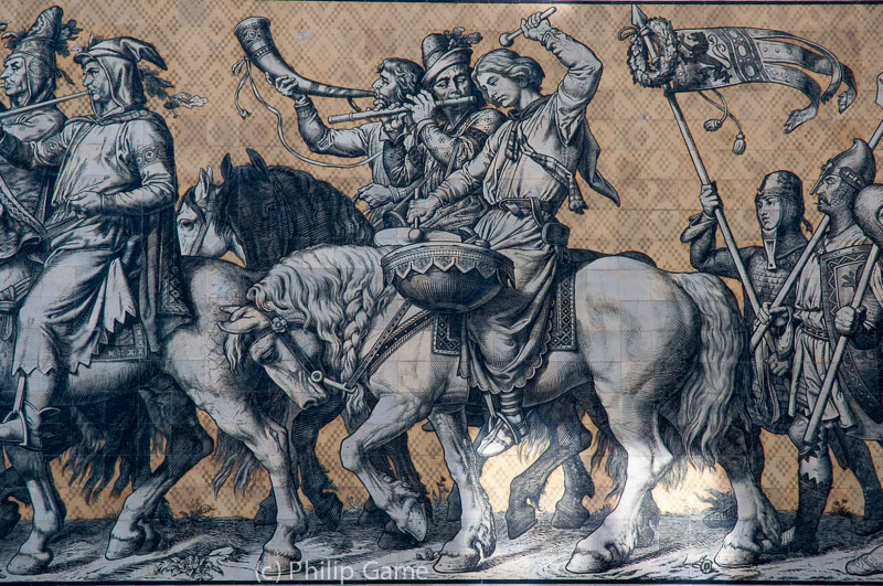 The Fürstenzug is a procession of the rulers of Saxony, immortalised on thousands of porcelain tiles