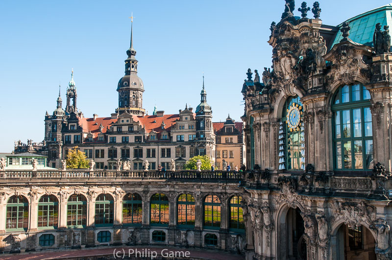 From the Zwinger enclosure across to the Dresden Palace or Residenzschloss