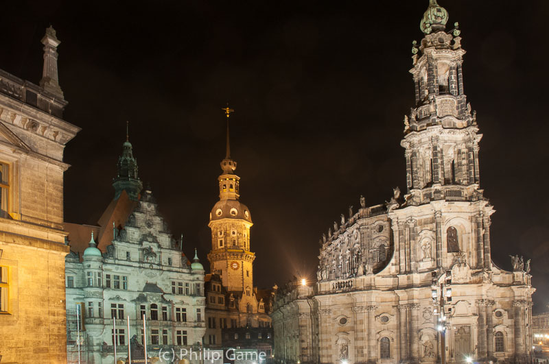 The Altstadt or Old City of Dresden at night