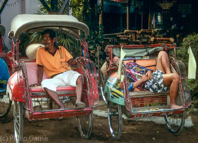 Indonesia: Becak or trishaw riders, Yogyakarta