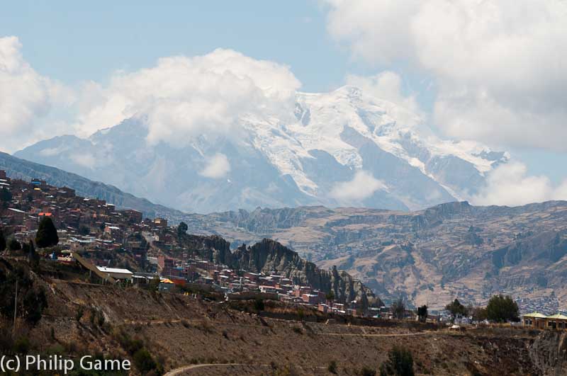 Andean peaks surround La Paz. This is Illimani, 6442m