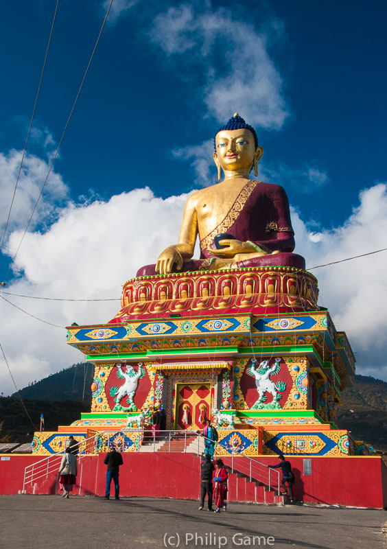 Gilded Buddha commanding a hilltop above Tawang