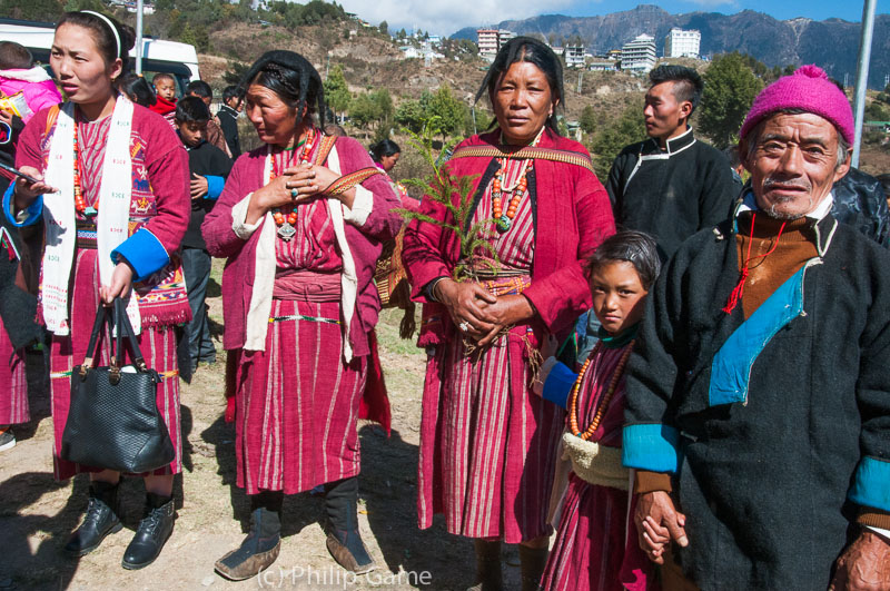 Villagers arrive to celebrate the visit of the distinguished Tibetan lama