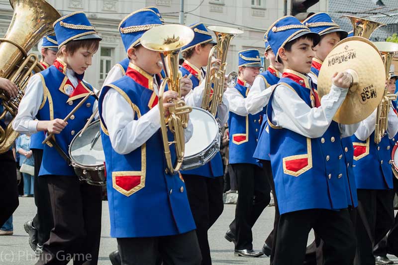 Childrens brass band performs on City Day in Yaroslavl