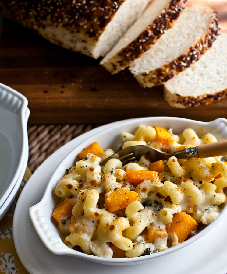Pasta with Oven-Roasted Butternut Squash, Cheddar and Blue Cheese