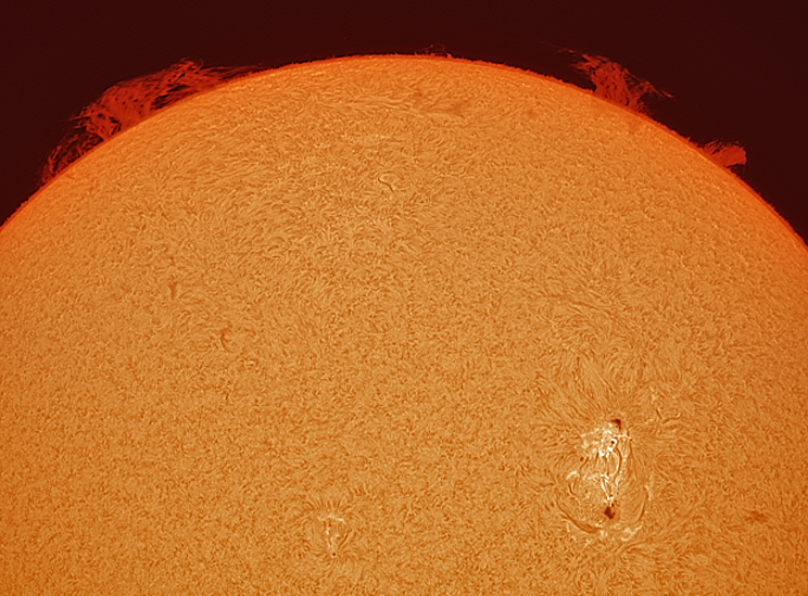 Prominence and sunspot 8-22-15