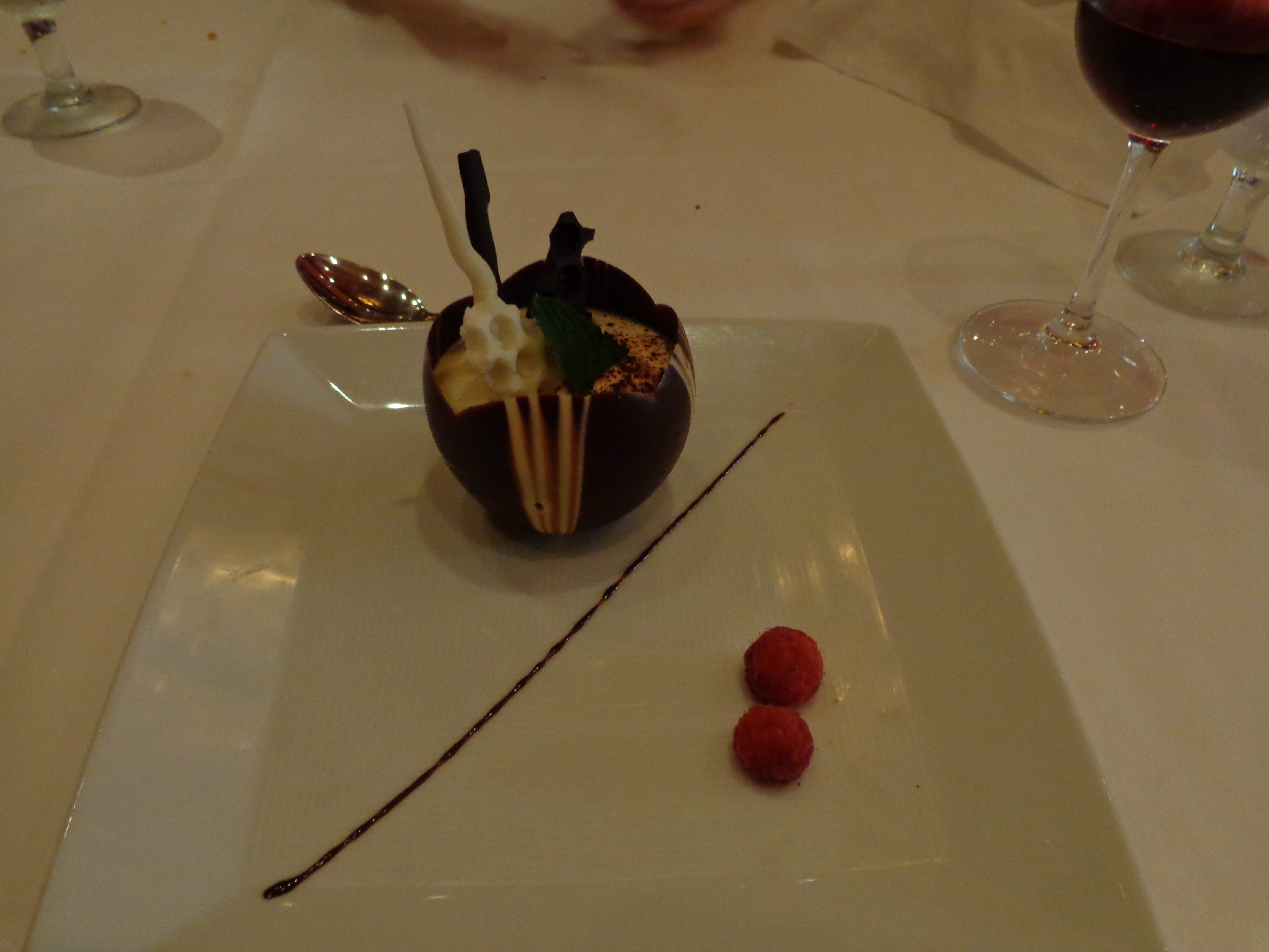 One of the fabulous desserts, a chocolate ball filled with mocha ice cream