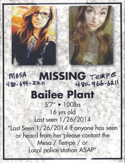 Bailee Plant <BR>missing since <br>January 26, 2014