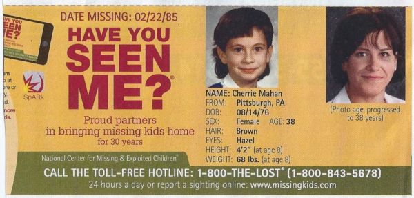 Cherrie Mahan<br>missing since<br>February 22, 1985