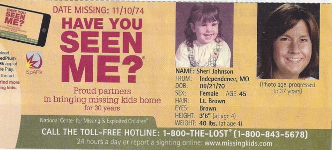 Sheri Johnson<br>missing since<br>Nov 10, 1974
