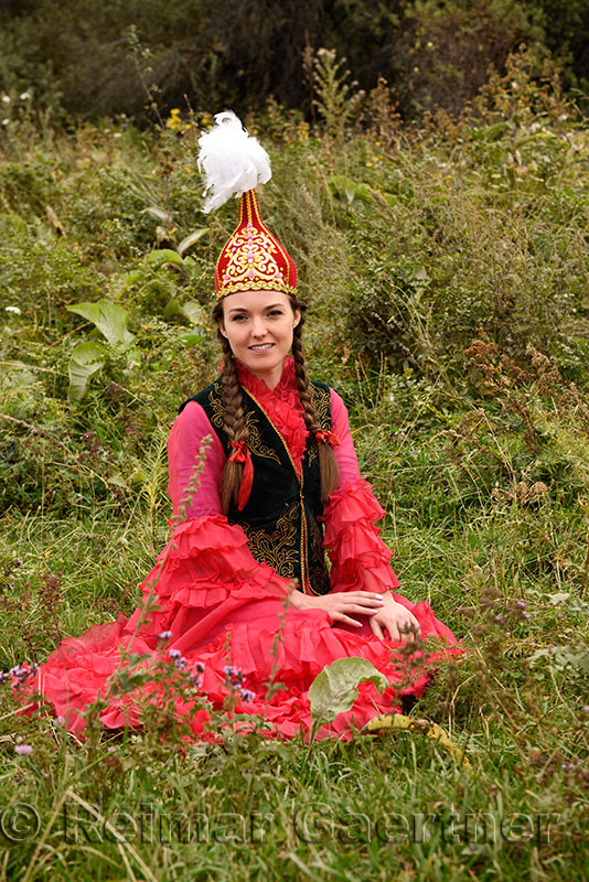 Young Woman In Traditional Kazakh Dress Sitting In A Field At Huns Village Kazakhstan Photo Reimar Gaertner Photos At Pbase Com