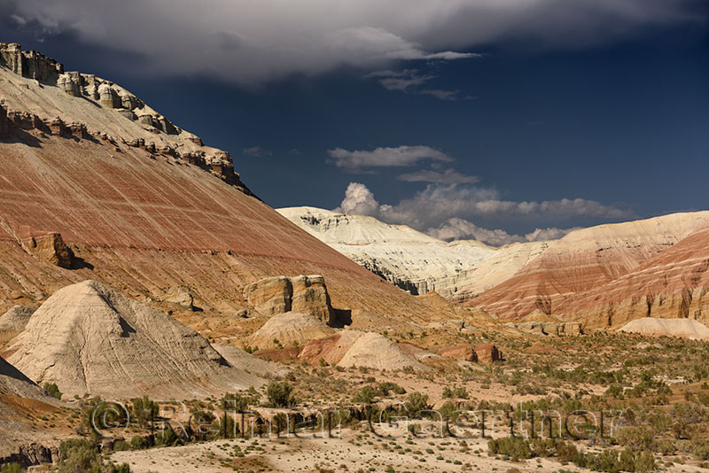 Striking red and white layers at Aktau Mountain Altyn Emel National Park Kazakhstan