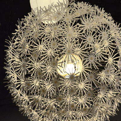 A lighted, star-filled sphere as ceiling fixture