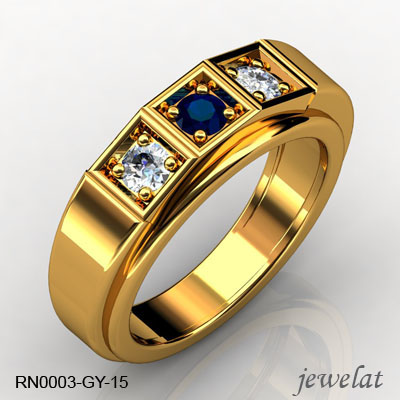 RN003-GY-15 Yellow Gold Ring With Blue Sapphire Diamond