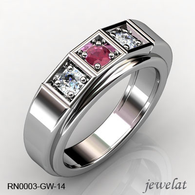 RN003-GW-14 White Gold Ring With Ruby Diamond