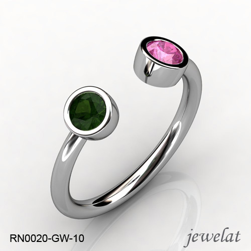 Jewelat White Gold Ring With Green Tourmaline And Pink Tourmaline