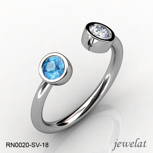 Jewelat 925 Silver Ring With Sky Blue Topaz And Diamond