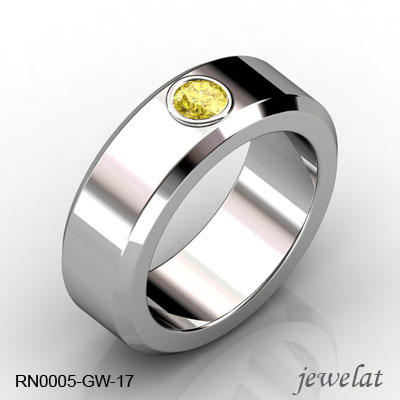 Yellow Diamond Ring In White Gold With A 6mm Band Width