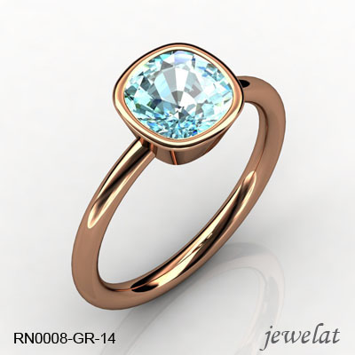 Pink Gold Cushion Gemstone Ring With 7mm Aquamarine Gemstone 