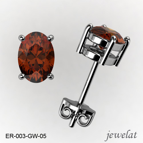 Red Garnet Earrings A Pair Of White Gold Studs