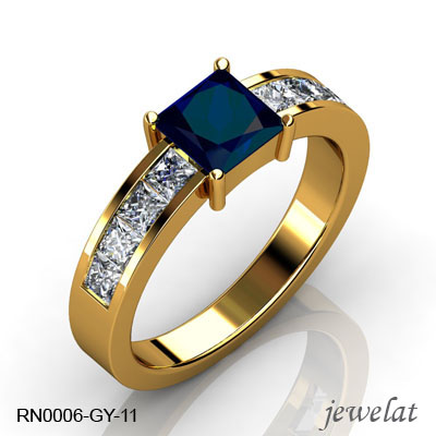 Sapphire Gemstone Ring With 0.75 Carats Of Diamonds.