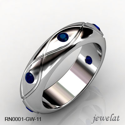 RN0001-GW-11 White Gold Blue Sapphire Ring
