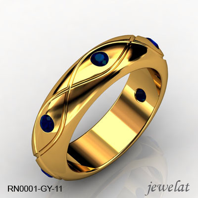 RN0001-GY-11 Yellow Gold Sapphire Blue Ring