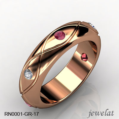 RN0001-GR-17 Rose Gold Diamond And Ruby Ring